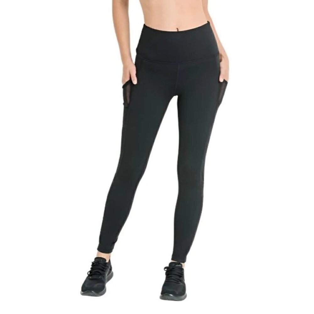 Mono B Black Mesh Side Pocket High Rise Full Length Athletic Leggings S